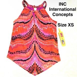 Vibrant Coral Magenta Black Halter Rayon Tank Top Spring Summer